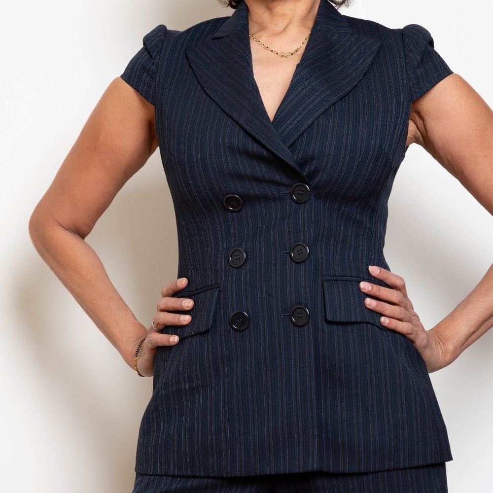 BCBGMaxAzria Hailey Double-Breasted Navy-Pinstripe Suit Vest in XS